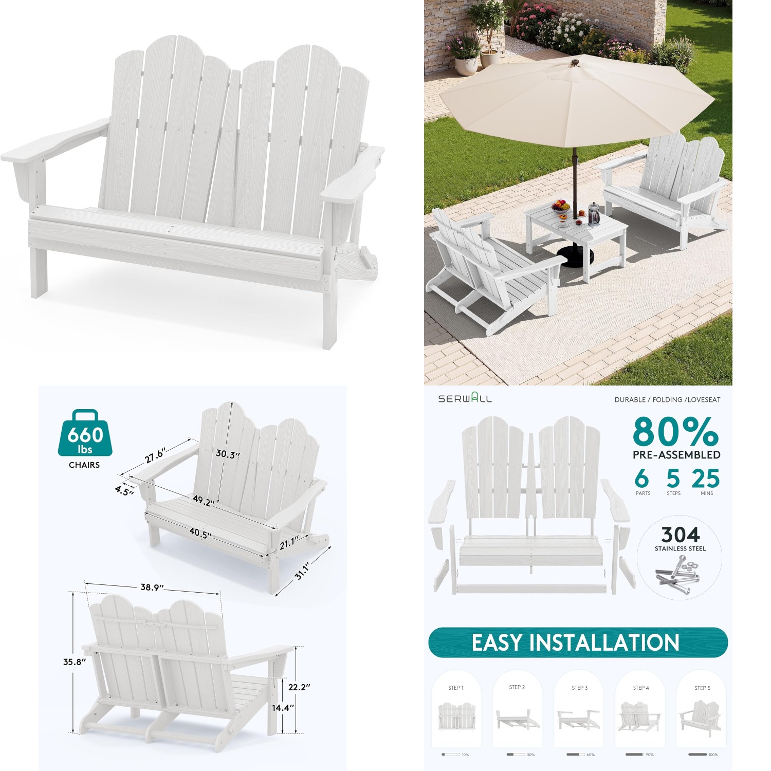 Outdoor Furniture Hdpe - HDPE All-Weather Folding Adirondack Loveseat 660lb